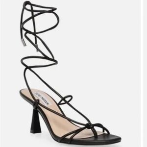 Steve Madden Black Lace-Up Tie Strappy High Heels Shoes Women's 7.5 - Like New